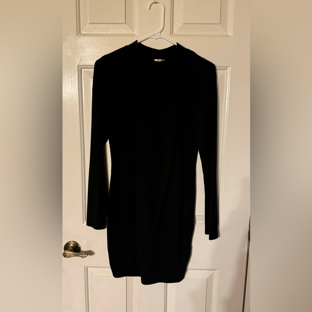 Bozzolo black ribbed mini dress large NWT